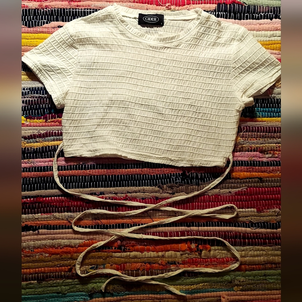 Cider White Crop Top with Tie Bottoms